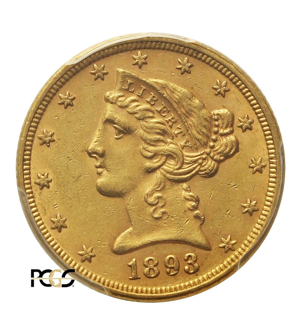 USA 5 dolarów 1893, Filadelfia - PCGS AU 55 USA 5 dolarów 1893, Filadelfia - PCGS AU 55