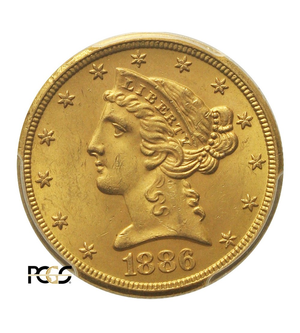 USA 5 dolarów 1886 S, San Francisco - PCGS MS 64+ USA 5 dolarów 1886 S, San Francisco - PCGS MS 64+