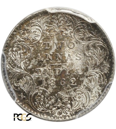 India, British 2 Anna 1862 C - PCGS MS 65