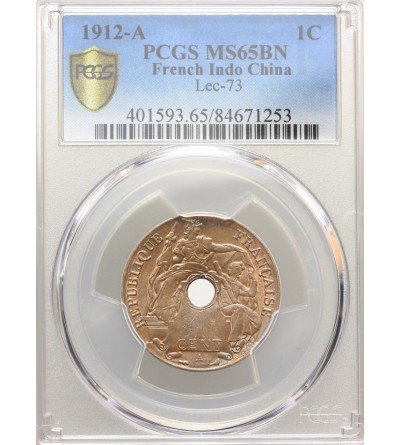 French Indo-China Cent 1912 A - PCGS MS 65 BN