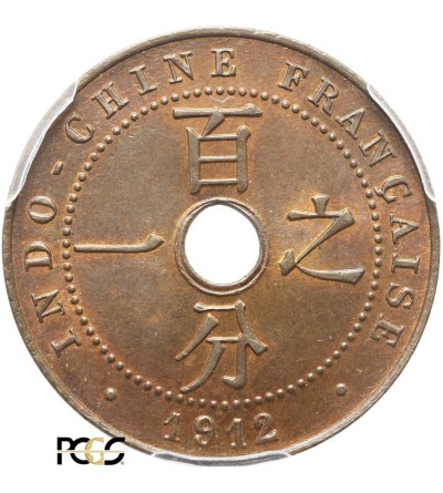 Indochiny Francuskie 1 cent 1912 A - PCGS MS 65 BN