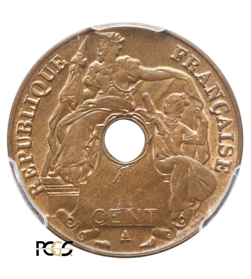 Indochiny Francuskie 1 cent 1917 A - PCGS MS 66 BN