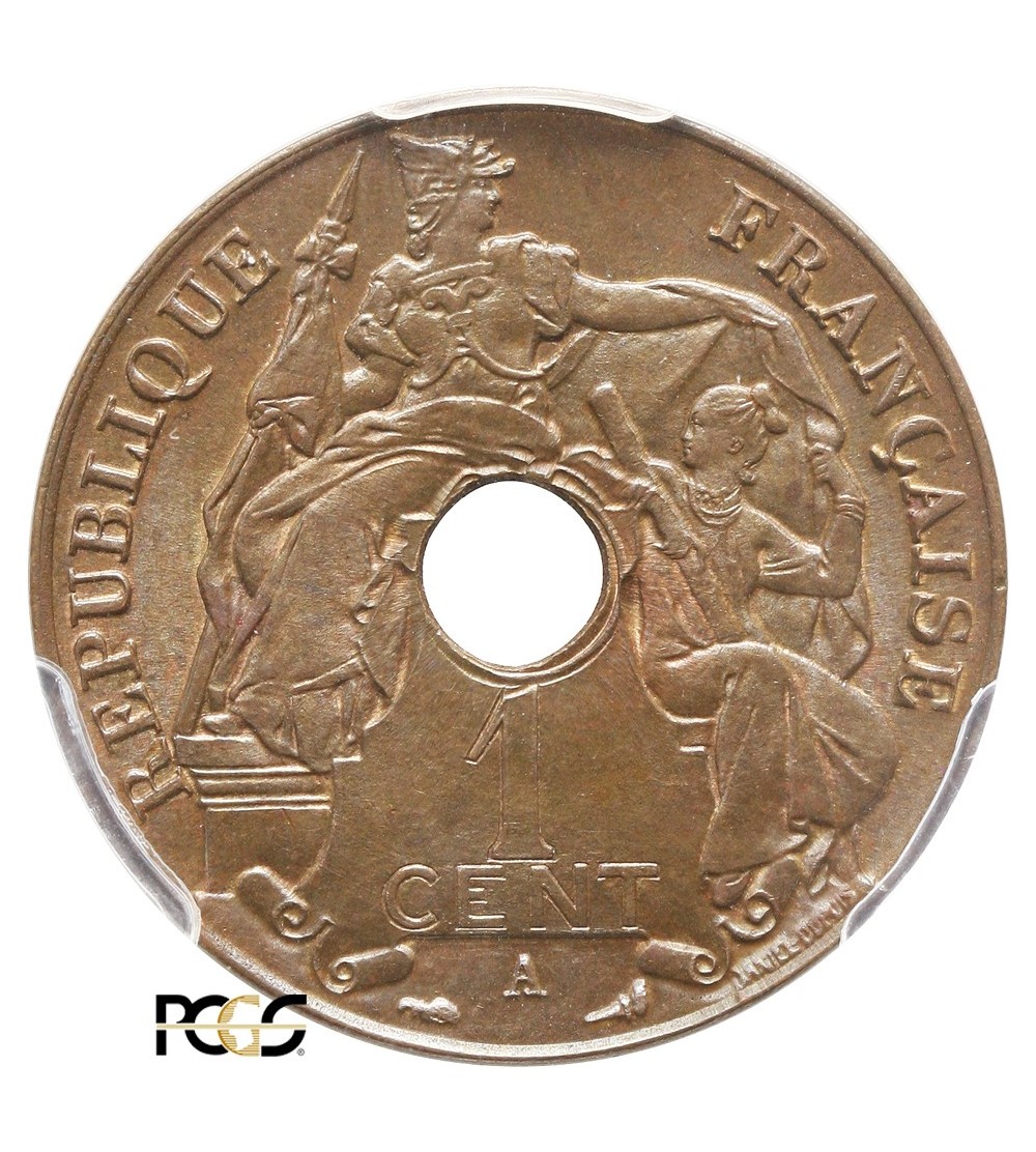 Indochiny Francuskie 1 cent 1917 A - PCGS MS 65 BN
