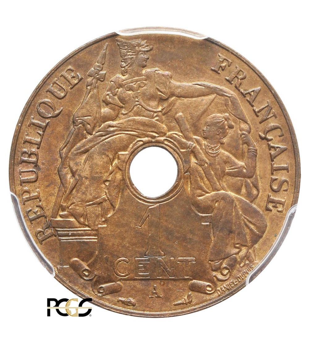 Indochiny Francuskie 1 cent 1917 A - PCGS MS 64 BN