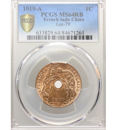 Indochiny Francuskie 1 cent 1919 A - PCGS MS 64 RB