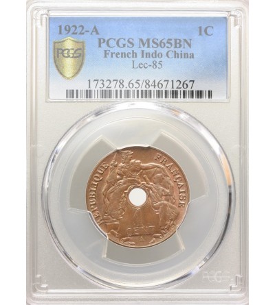 Indochiny Francuskie 1 cent 1922 A - PCGS MS 65 BN
