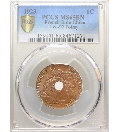 Indochiny Francuskie 1 cent 1923, Poissy -  PCGS MS 65 BN