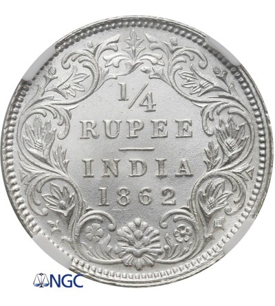 Indie Brytyjskie 1/4 Rupii 1862 C, Kalkuta, NGC MS 63