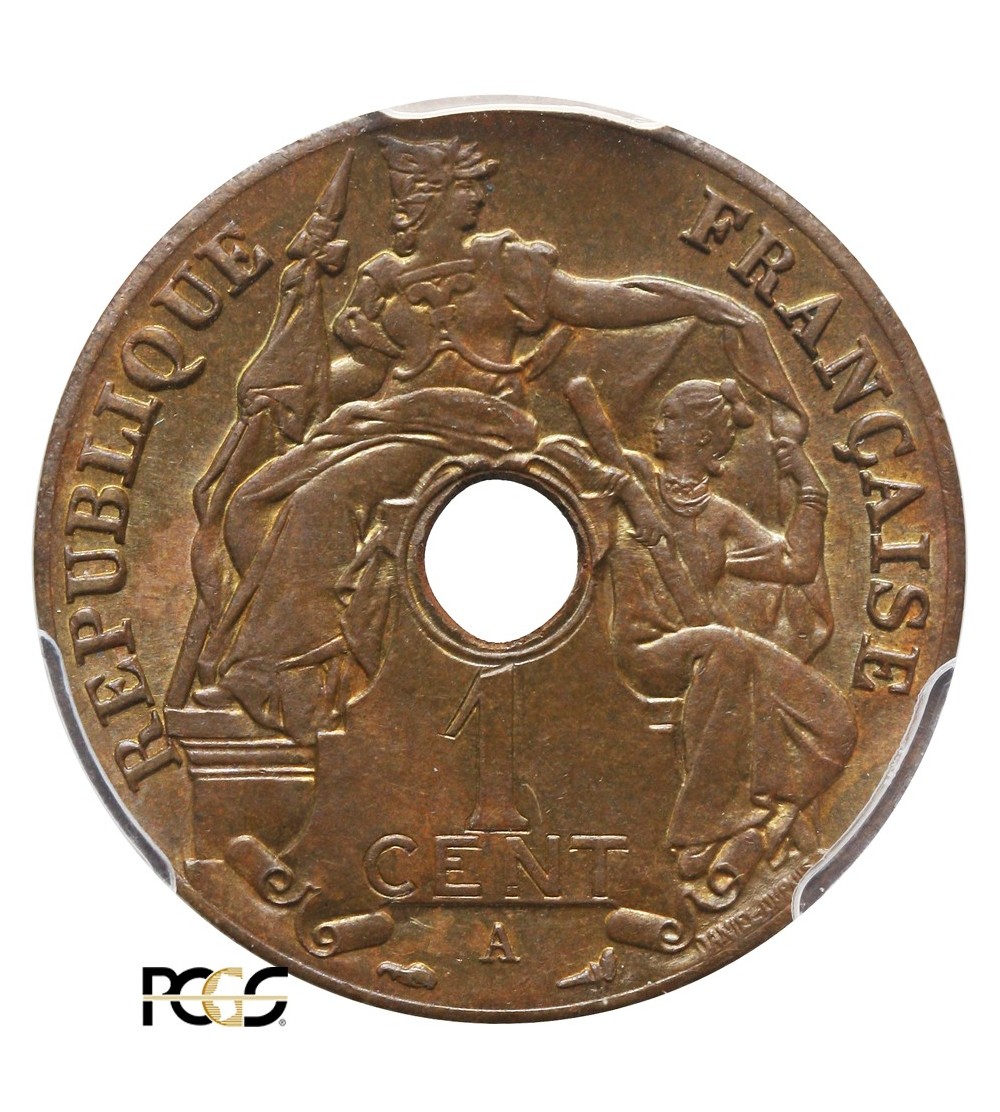 Indochiny Francuskie 1 cent 1920 A - PCGS MS 64 BN