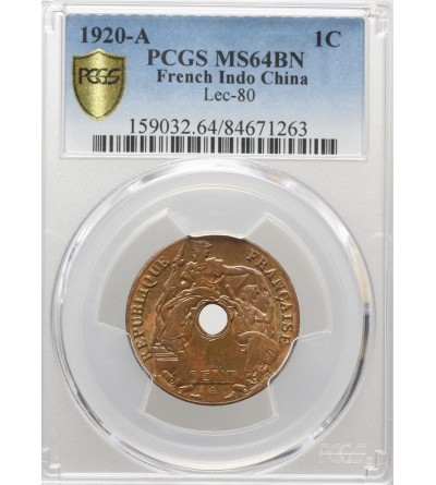 French Indo-China Cent 1920 A - PCGS MS 64 BN