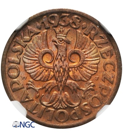 Poland 1 grosz 1938, Warsaw - NGC MS 65 RB