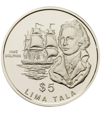 Tokelau Islands, $ 5 Tala 1989, Kpt. John Byron and H.M.S. Dolphin - Proof