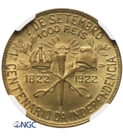 Brazil 1000 Reis 1922 - NGC MS 65