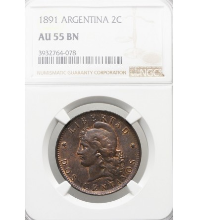 Argentina 2 Centavos 1891 - NGC AU 55 BN