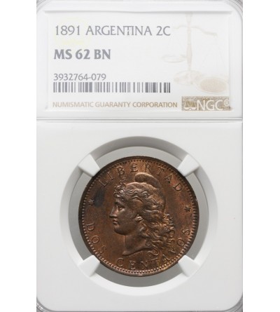 Argentina 2 Centavos 1891 - NGC MS 62 BN