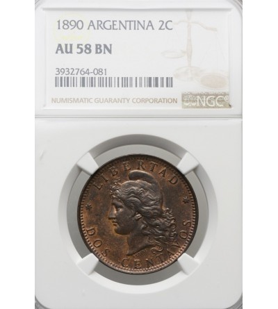 Argentyna 2 Centavos 1890 - NGC AU 58 BN