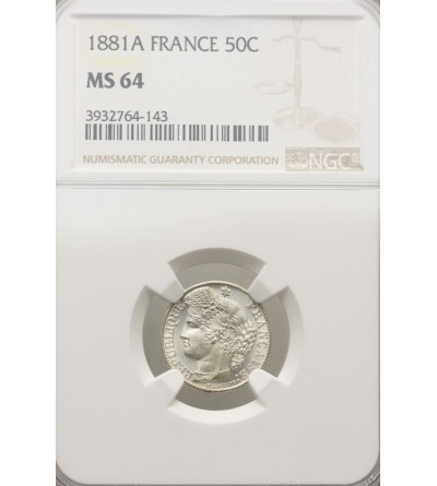 France 50 Centimes 1881 A - NGC MS 64