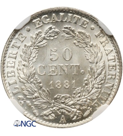 Francja 50 Centimes 1881 A - NGC MS 63+
