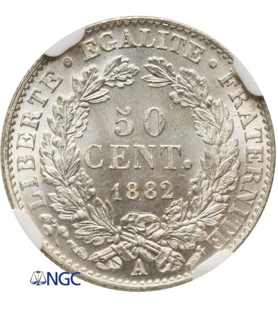 Francja 50 Centimes 1882 A - NGC MS 63+
