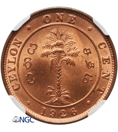 Ceylon Cent 1926 - NGC MS 65+ RD