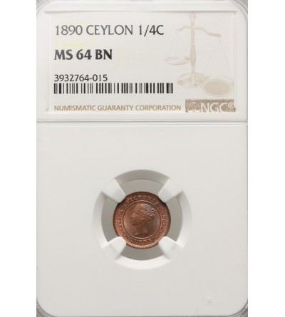 Cejlon 1/4 centa 1890 - NGC MS 64 BN
