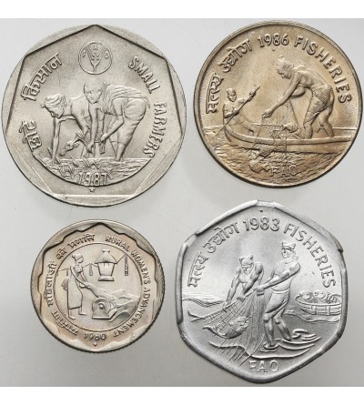 Indie zestaw 20, 25, 50 paisa 1 rupia 1980-1987 F.A.O., 4 sztuki