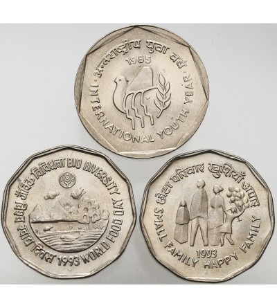 India Republic 1, 2 Rupees 1985, 1993 - 3 pcs