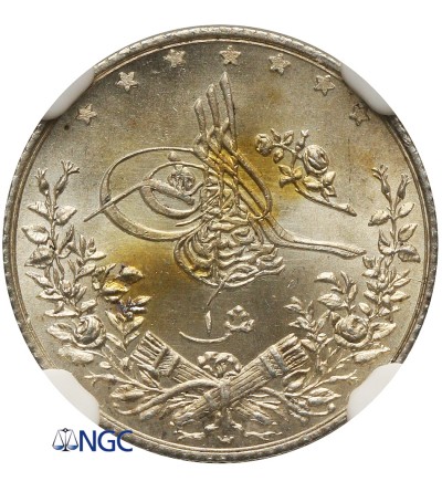 Egipt 1 Qirsh AH 1293 W rok 10 / 1886 AD, Abdul Hamid - NGC MS 64
