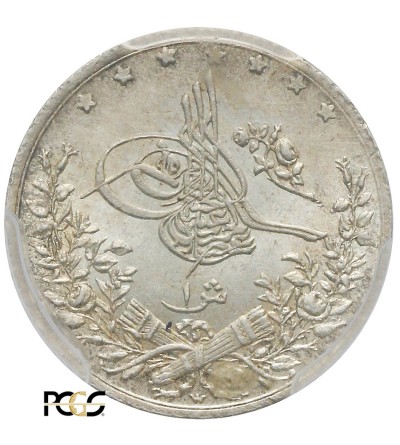 Egipt 1 Qirsh AH 1293 W rok 17 / 1891 AD, Abdul Hamid  - PCGS MS 64