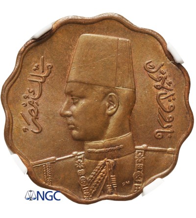 Egipt 10 Millemes AH 1362 / 1943 AD, Farouk - NGC MS 64 BN