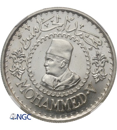 Morocco 500 Francs AH 1376 / 1956 AD, Mohammed V - NGC MS 63