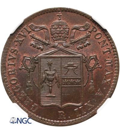 Papal States Baiocco 1843 R, AN XII, Gregory XVI - NGC MS 66 BN