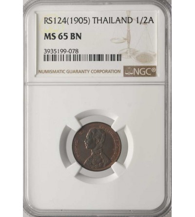 Tajlandia 1/2 Att (1 Solot) RS 124 / 1905 AD - NGC MS 65 BN