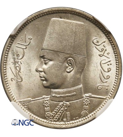 Egypt 5 Piastres AH 1356 / 1937 AD, Farouk - NGC MS 63