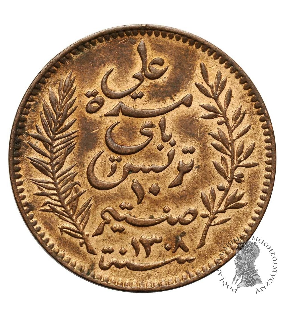 Tunisia, 10 Centimes AH 1308 / 1891 AD - French Protectorate