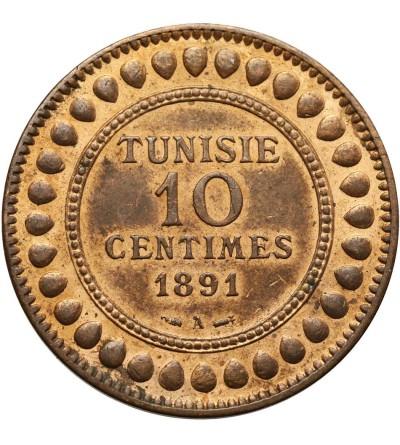 Tunezja, 10 Centimes AH 1308 / 1891 AD - francuski protektorat