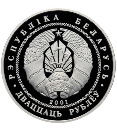 Białoruś, 20 rubli 2001, Biała wieża w Kamieńcu