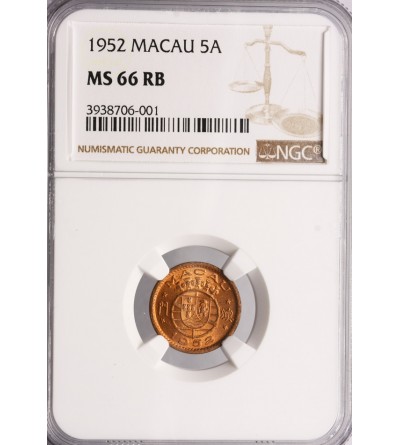 Macau 5 Avos 1952 - NGC MS 66 RB