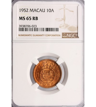 Macau 10 Avos 1952 - NGC MS 65 RB