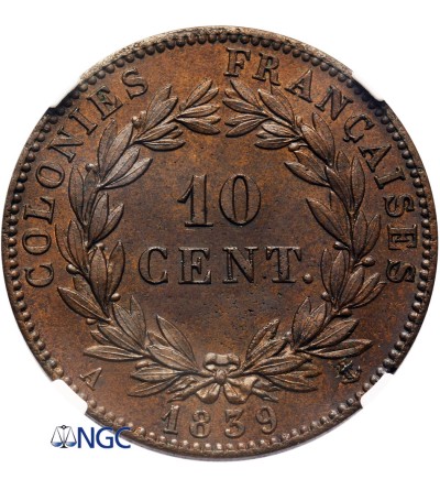 Francuskie Kolonie, 10 Centimes 1839 A (Proof) - NGC PF 64 BN