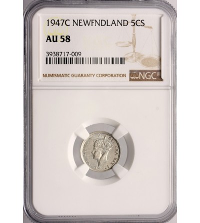 Kanada, Nowa Funlandia. 5 centów 1947 C, Jerzy VI - NGC AU 58