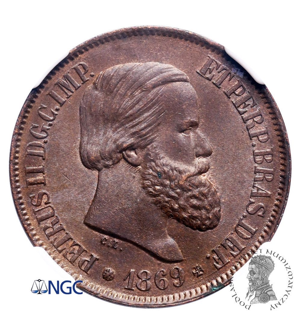 Brazylia 20 Reis 1869 - NGC MS 64 BN Brazylia 20 Reis 1869 - NGC MS 64 BN