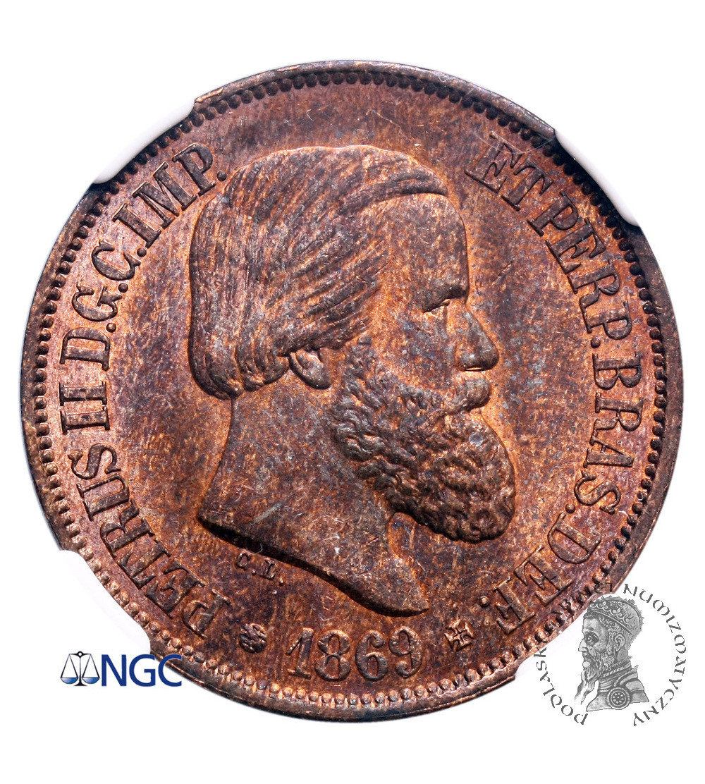 Brazylia 20 Reis 1869 - NGC MS 64 RB Brazylia 20 Reis 1869 - NGC MS 64 RB
