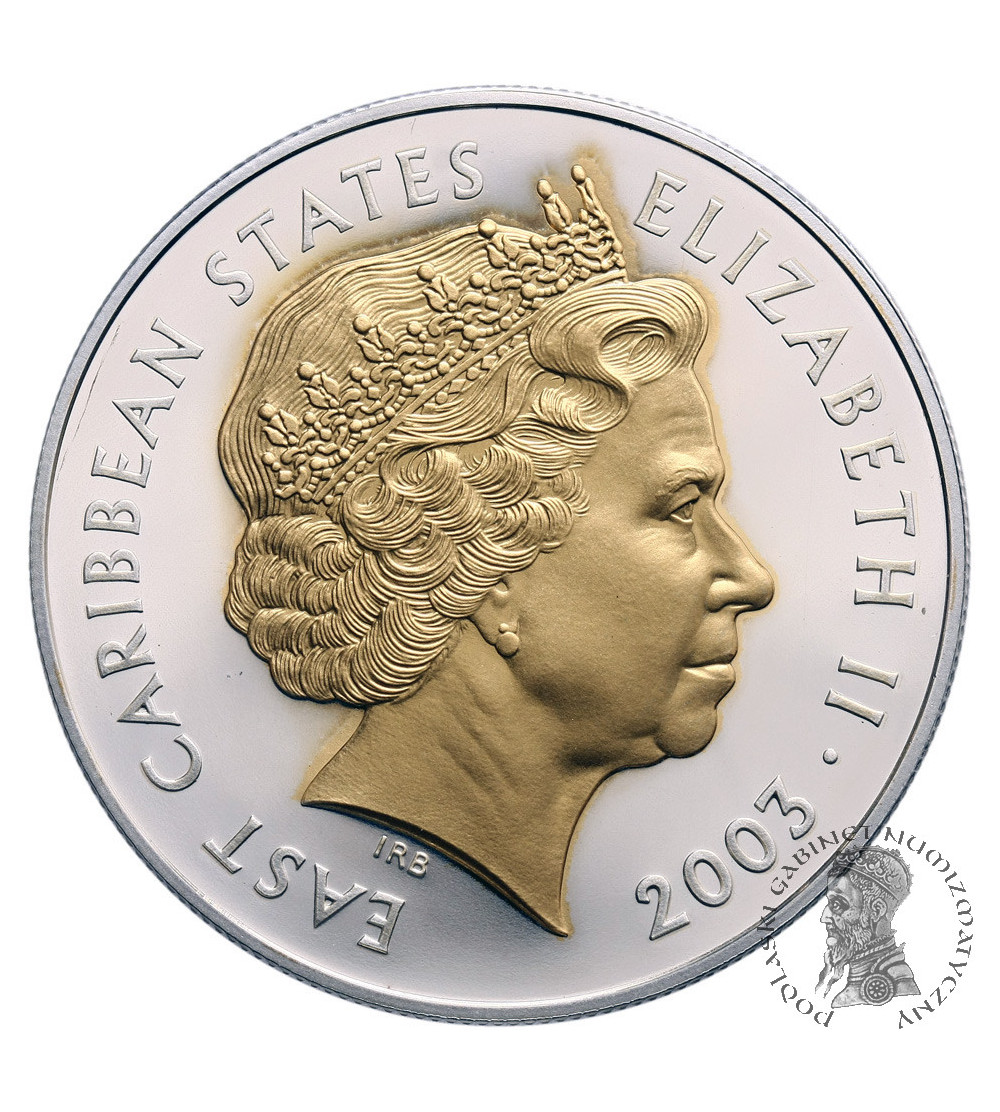 Karaiby Wschodnie 10 dolarów 2003, Royal Maundy Design - portret królowej platerowany złotem