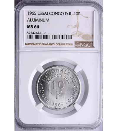 Congo Democratic Republic 10 Francs 1965 - ESSAI, NGC MS 66