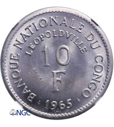 Kongo 10 franków 1965 - ESSAI (próba) - NGC MS 66