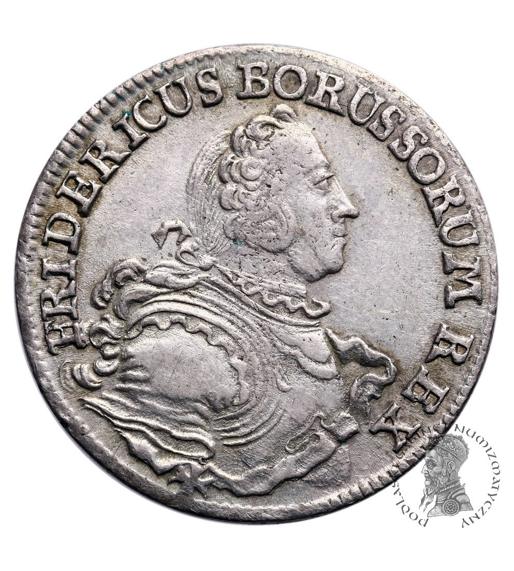 Prusy 18 krajcarów 1754 B, Wrocław, Fryderyk II Wielki - bite dla Śląska Prusy 18 krajcarów 1754 B, Wrocław, Fryderyk II Wielki - bite dla Śląska