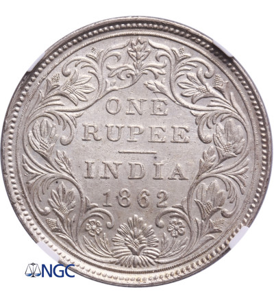 Indie Brytyjskie 1 rupia 1862 (B) - NGC AU 58