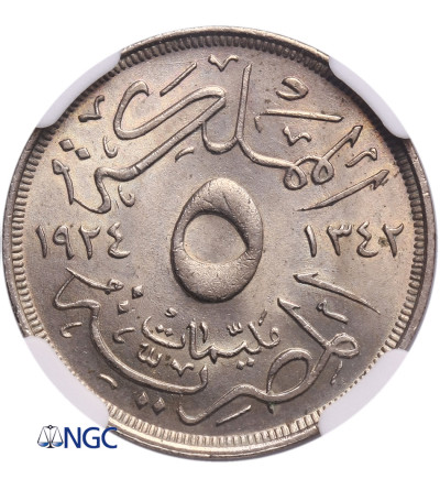 Egypt 5 Milliemes AH 1342 / AD 1924 H - NGC MS 64