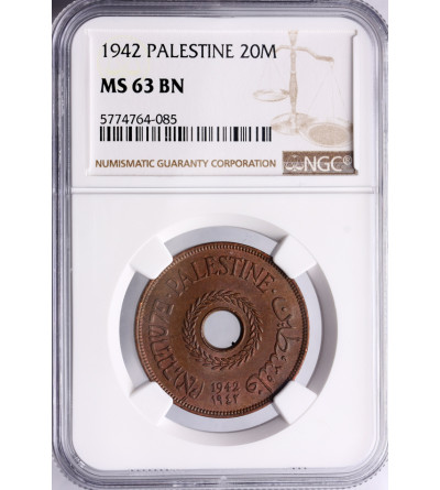 Palestyna 20 Mils 1942 - NGC MS 63 BN